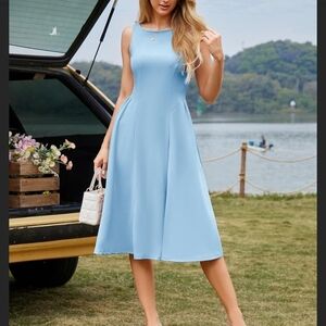 Bridesmay Light Blue Sleeveless Midi Dress. Size Large.
